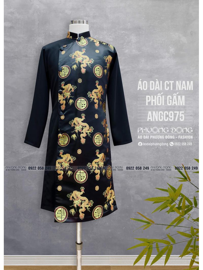Áo Dài Cách Tân Nam Gấm Và Phối Gấm ANGC975